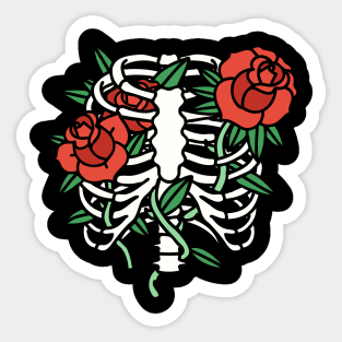 Skeleton Ribs And Roses Sticker